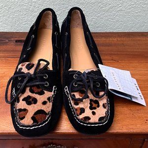 SPERRY Women’s Loafer Shoes Style Sz 9.5 M Leopard Print Slip On Black Soles NWT
